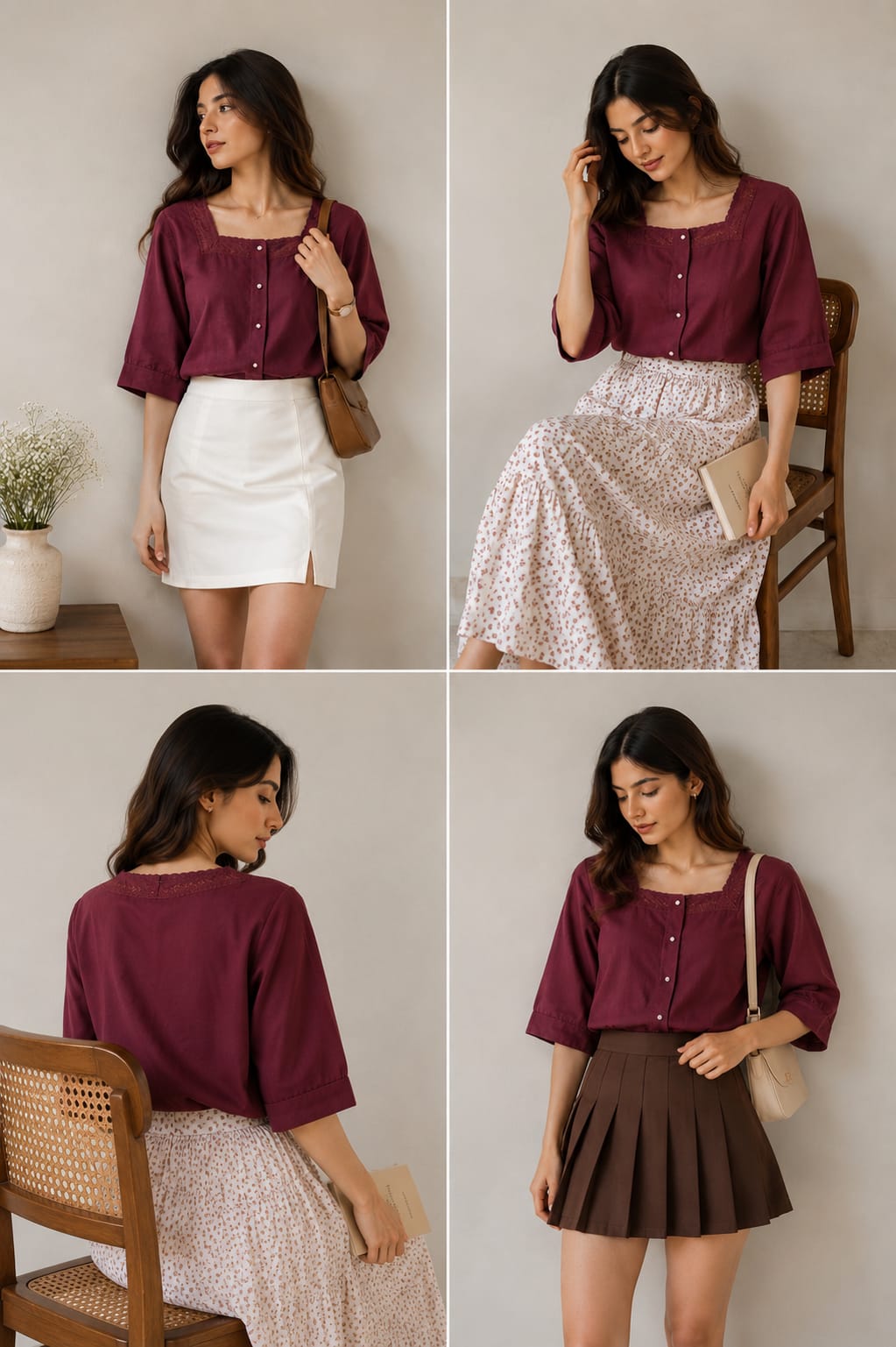 Square Neck Button Down Shirt