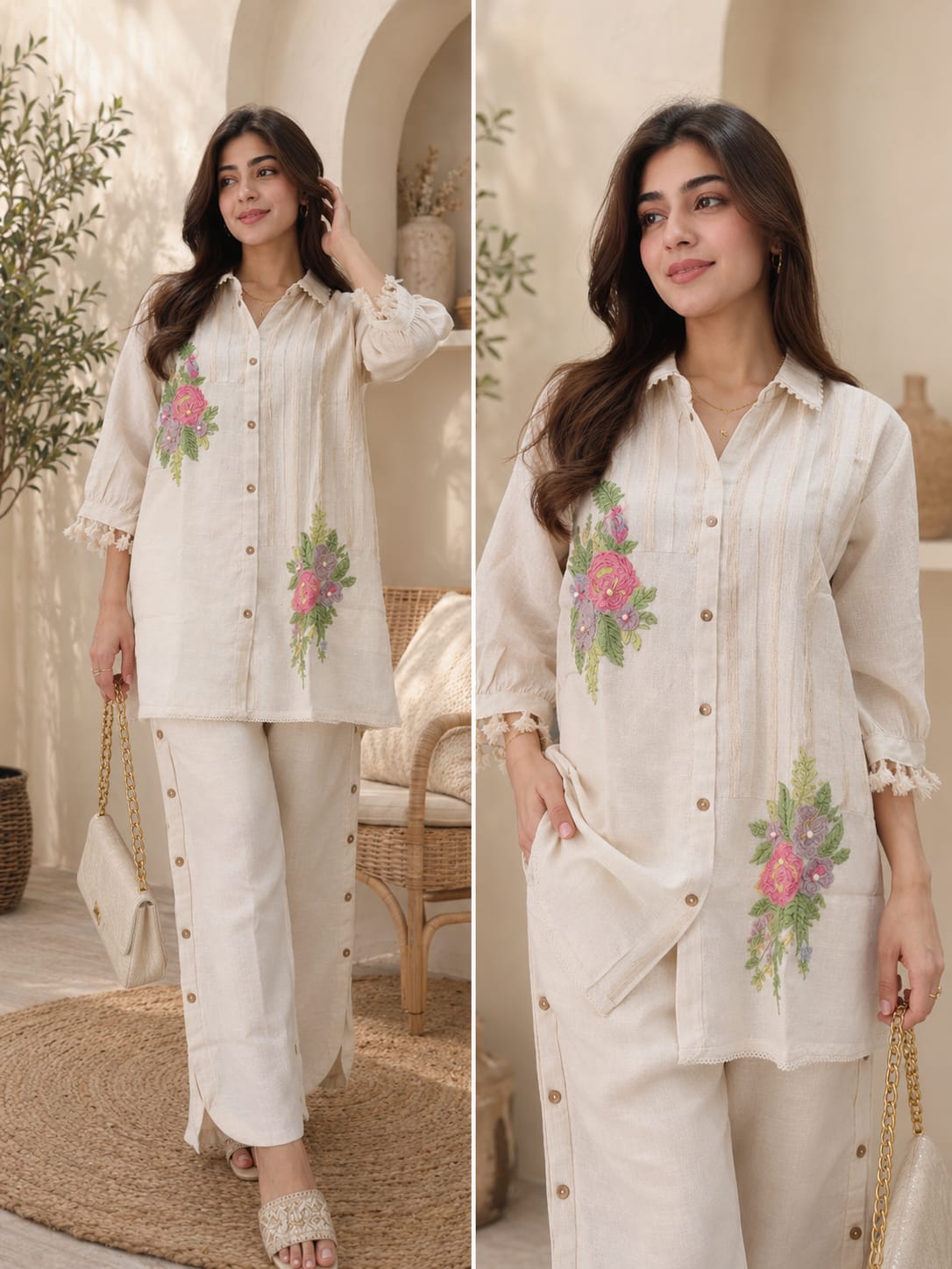 Floral Pearl Linen Cord Set