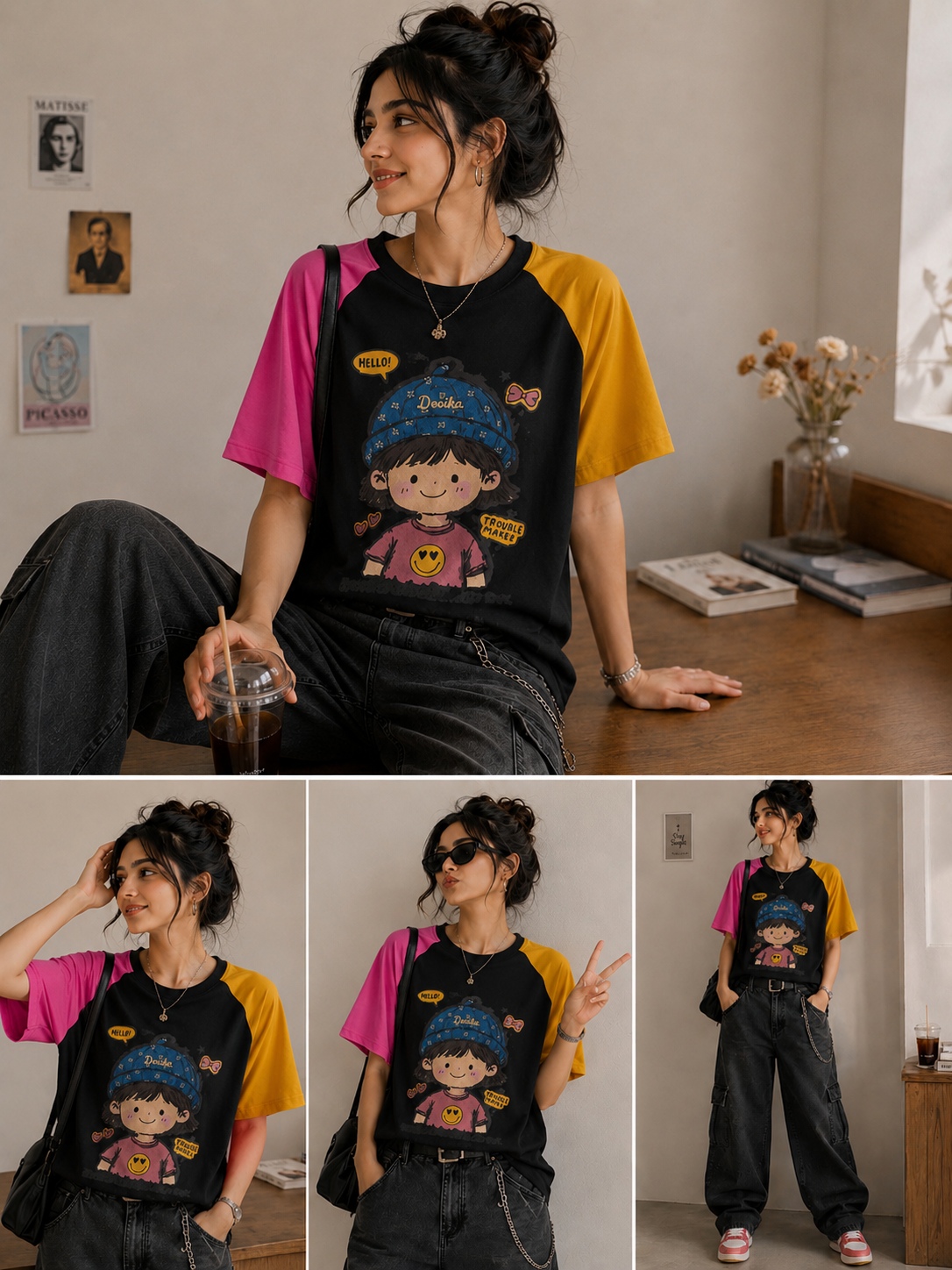 Playful girl graphic T shirt