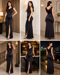 Midnight elegance cowl gown