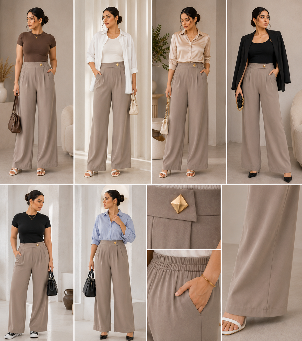 Luxe Taupe Wide Leg Trousers