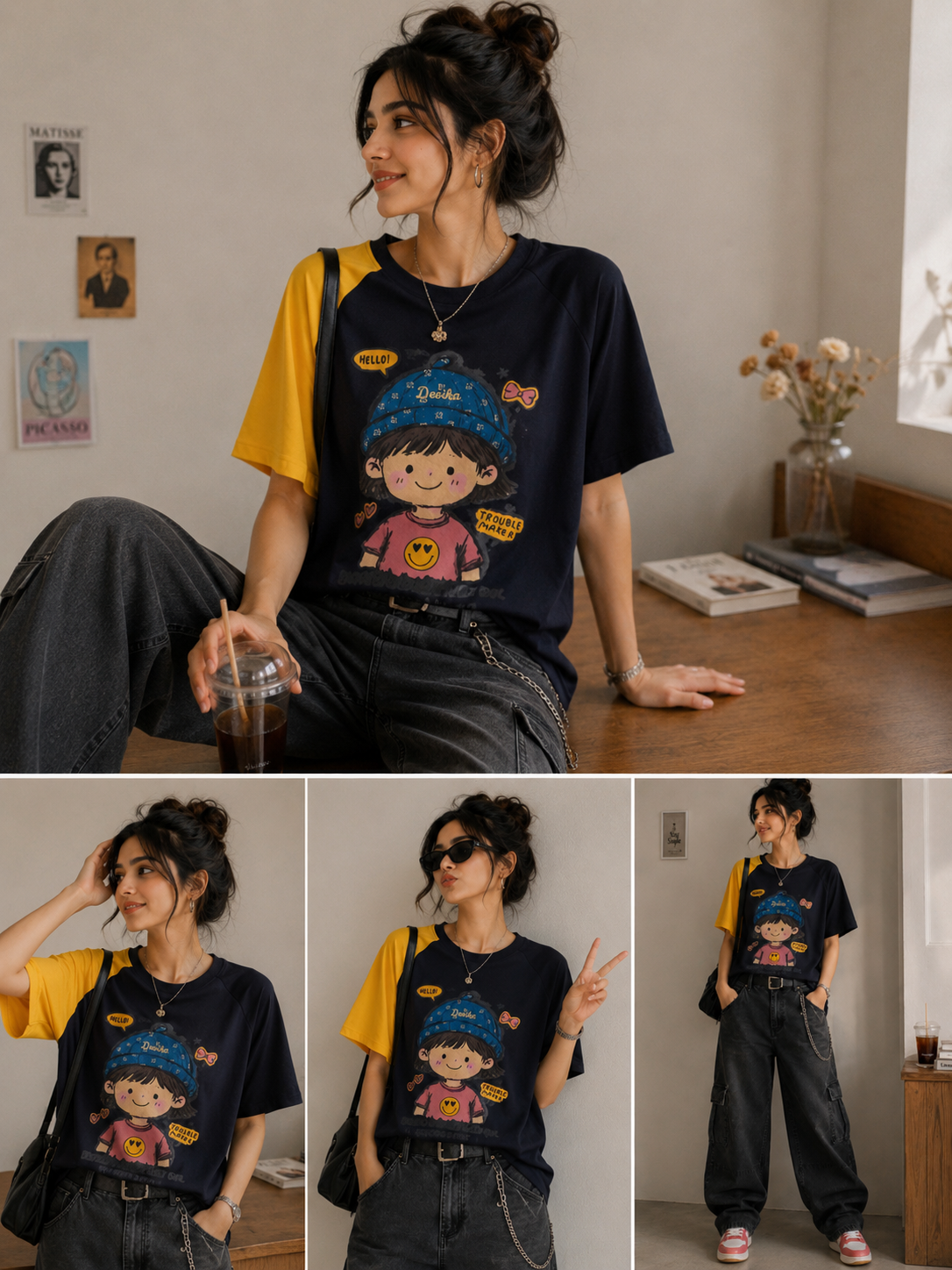 Playful girl graphic T shirt