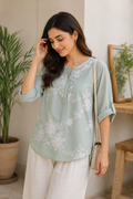 Mint lace bloom top
