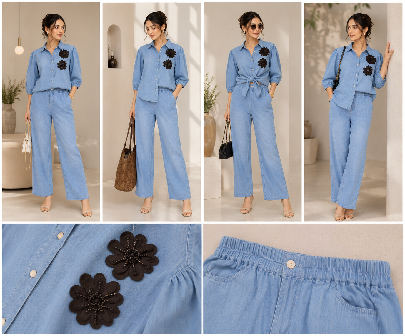 Sky Blossom Denim Co-ord Set