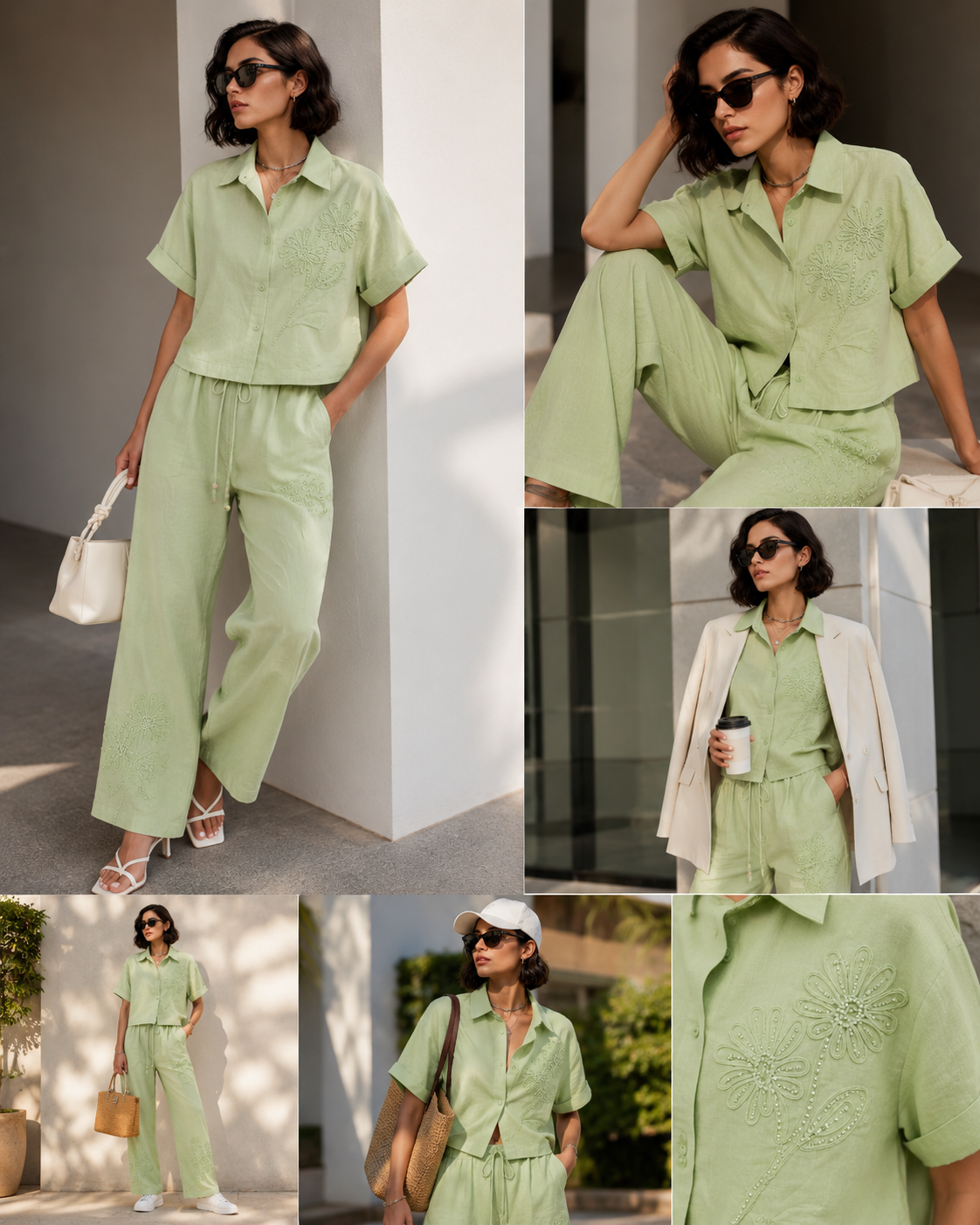 Mint Blossom Embroidered Coord Set