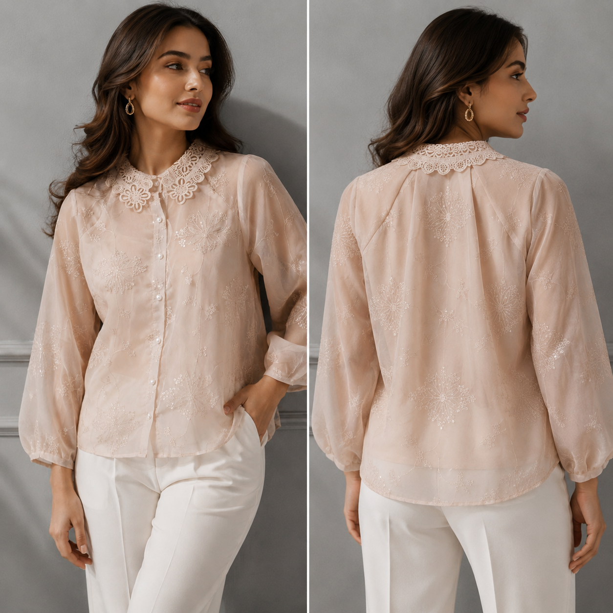 Sheer Lace Collar Shirt