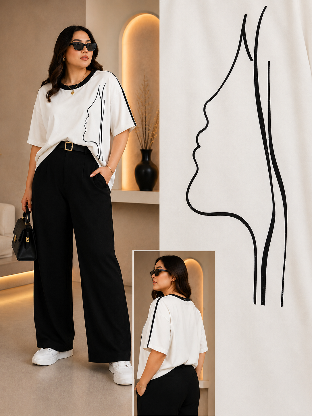 Studded Round Neck Tshirt white