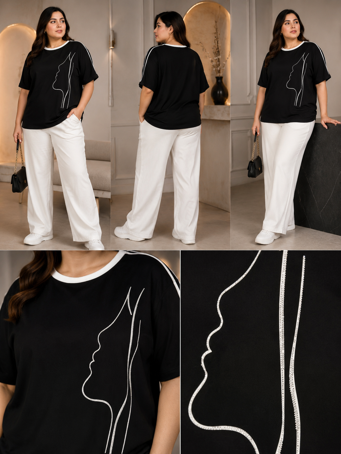Studded Round Neck Tshirt black