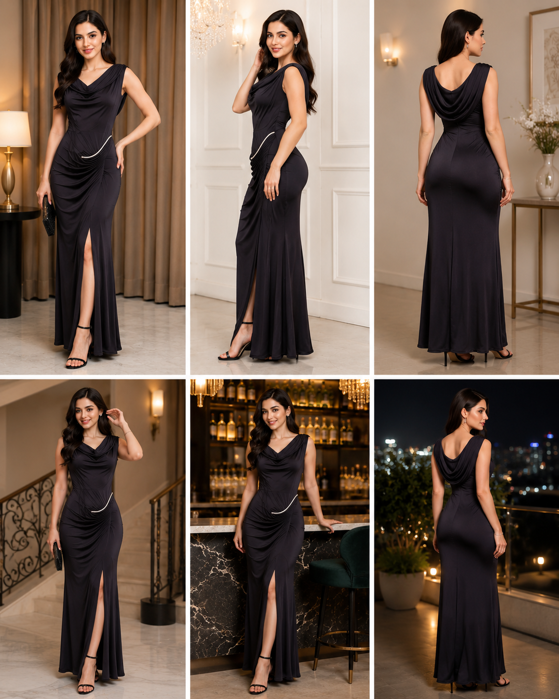 Midnight elegance cowl gown
