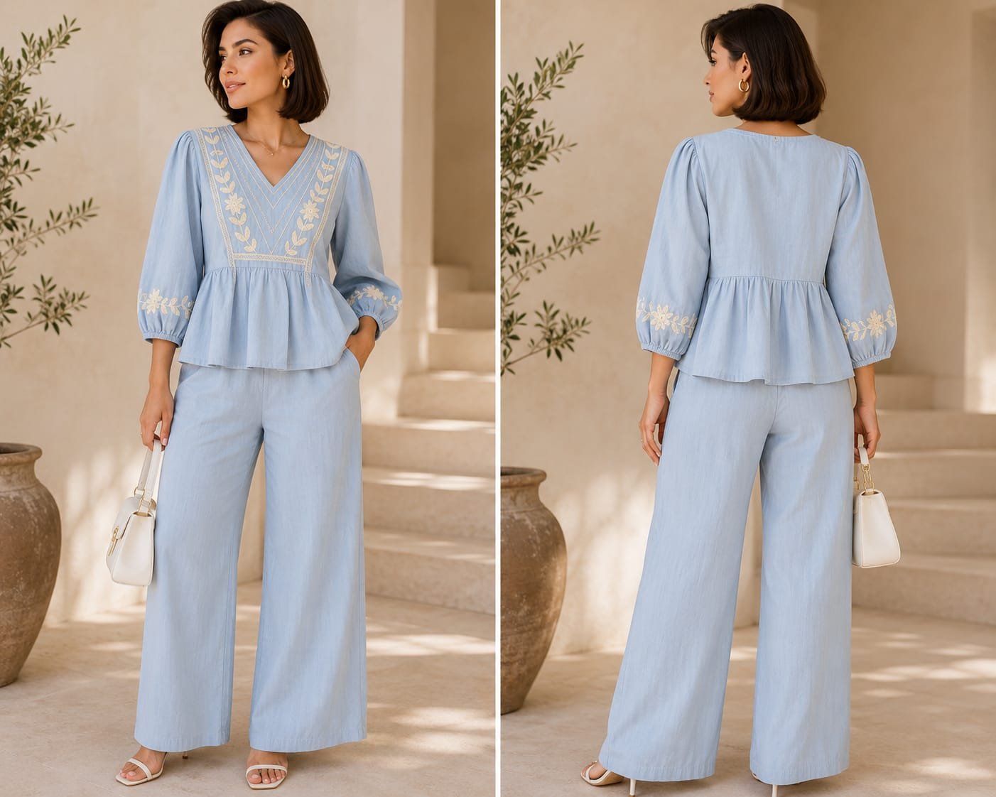 Indigo Bloom Embroidered Co-ord Set