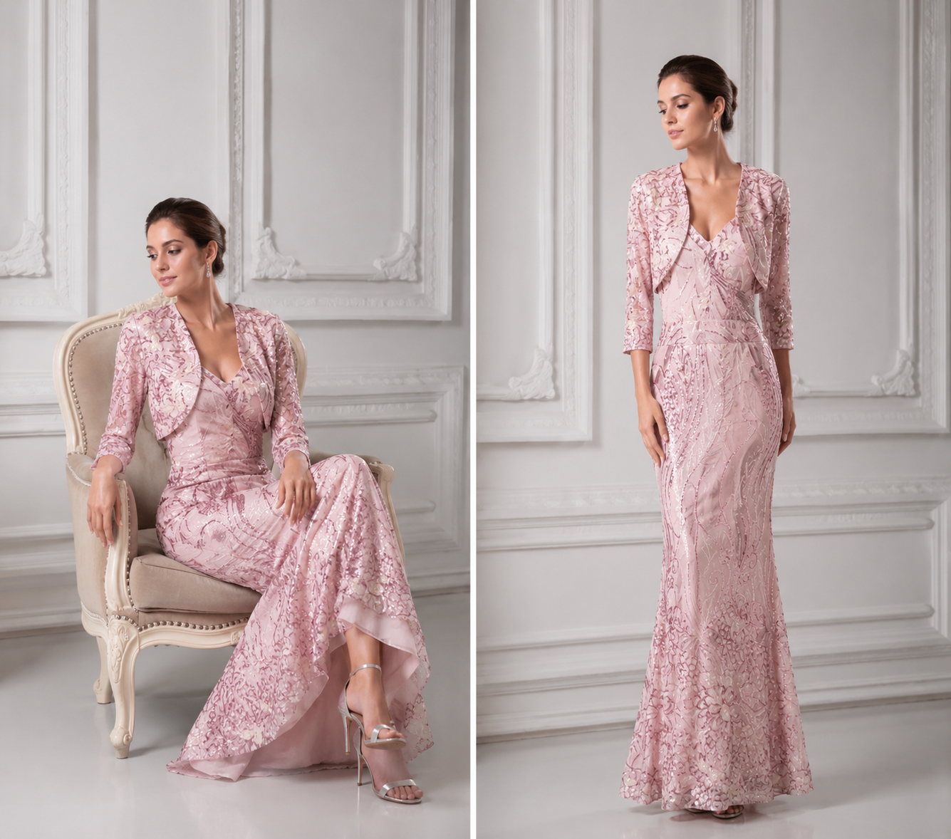 Etheral Pink Dress With Shrug