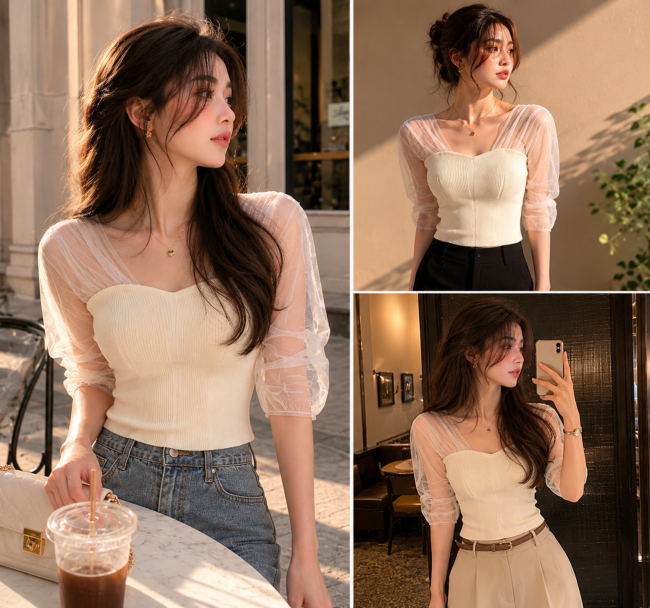 Cream Mint Elegance Top