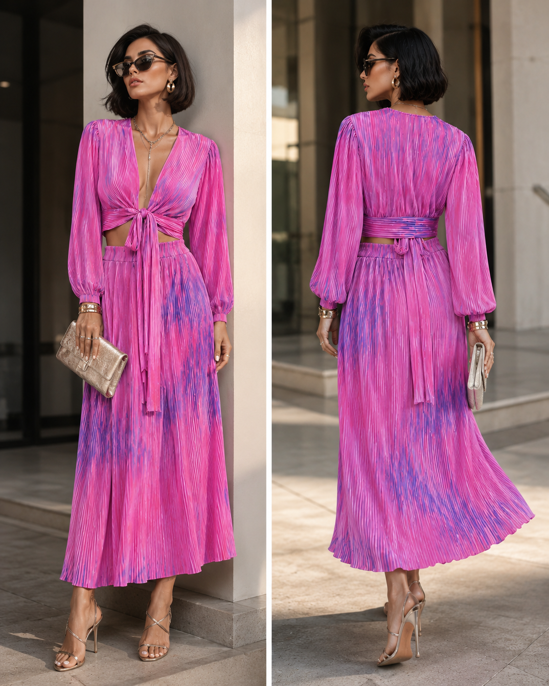 Pink Mirage Pleated Cord Set