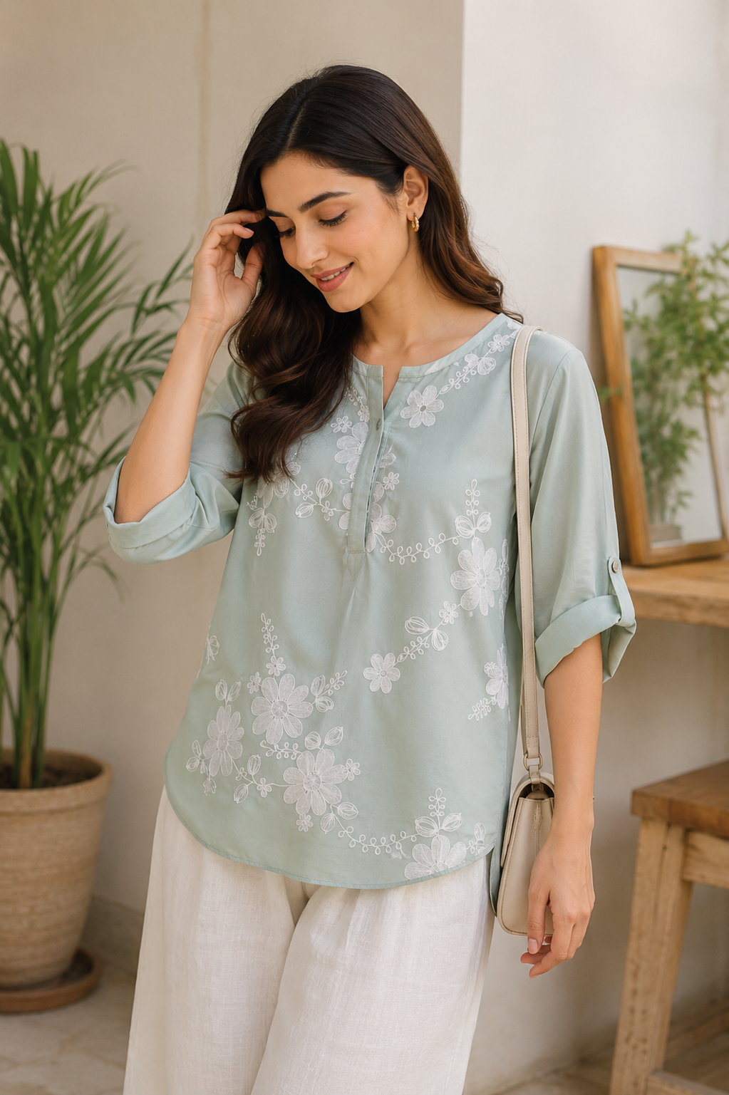 Mint lace bloom top