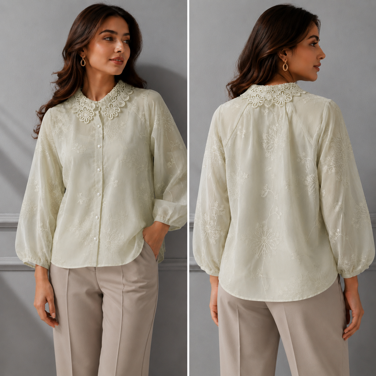 Sheer Lace Collar Shirt