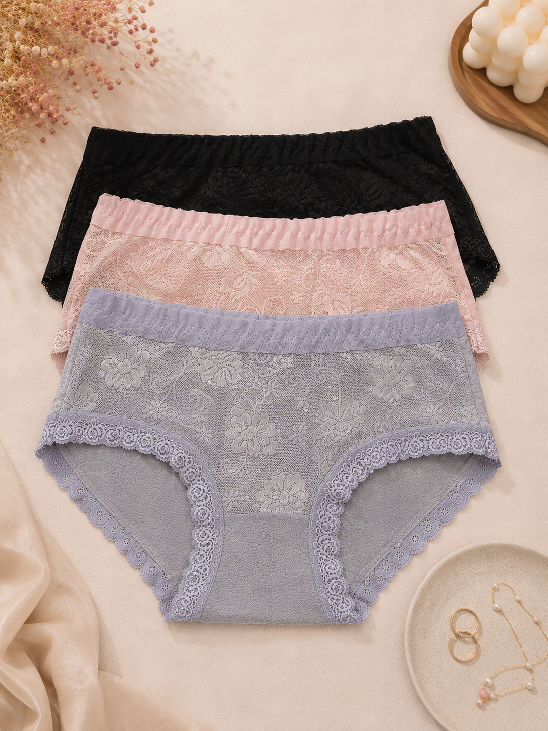 Floral Lace Charm Trio Panty Set