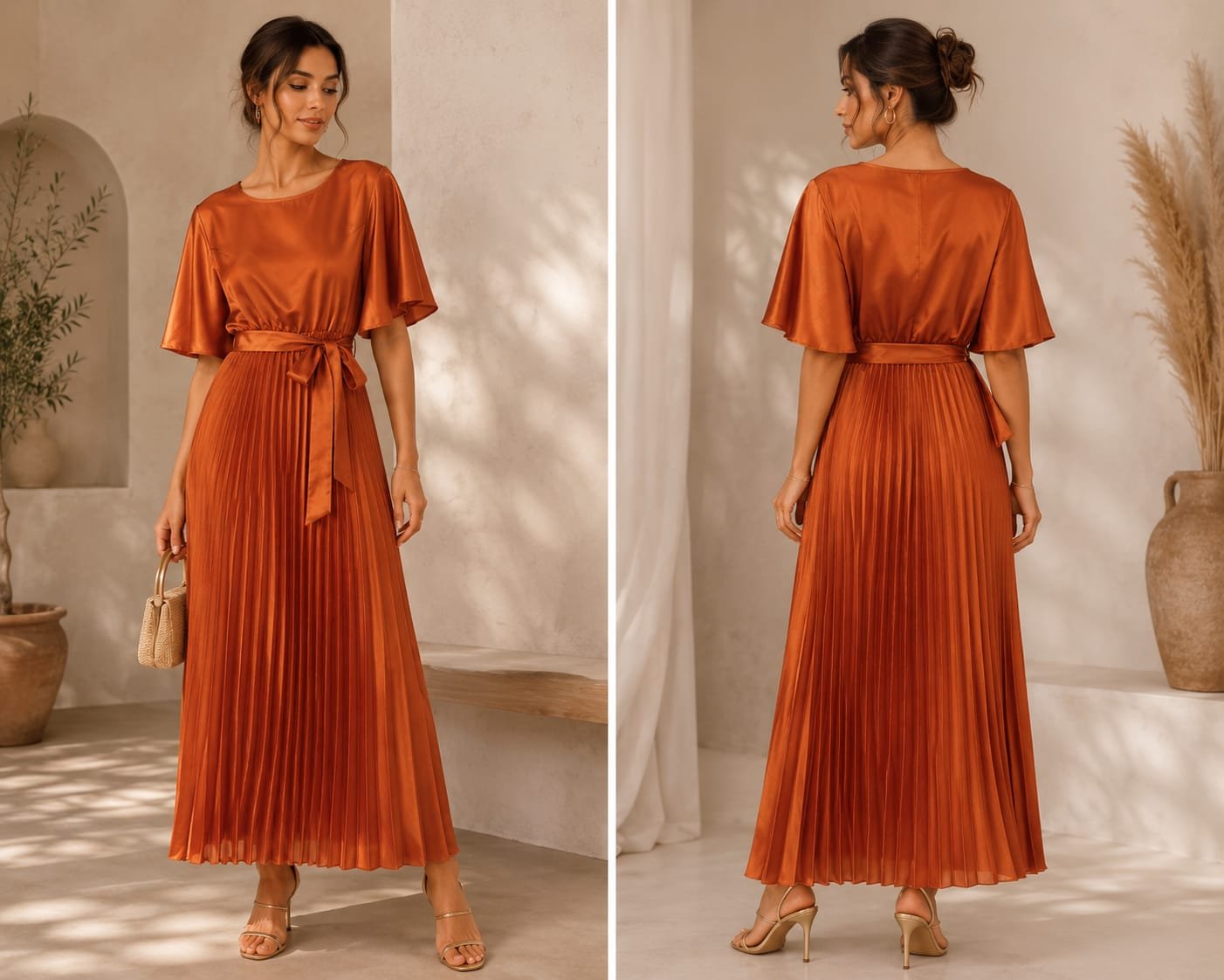 Autumn Flame Pleated Gown