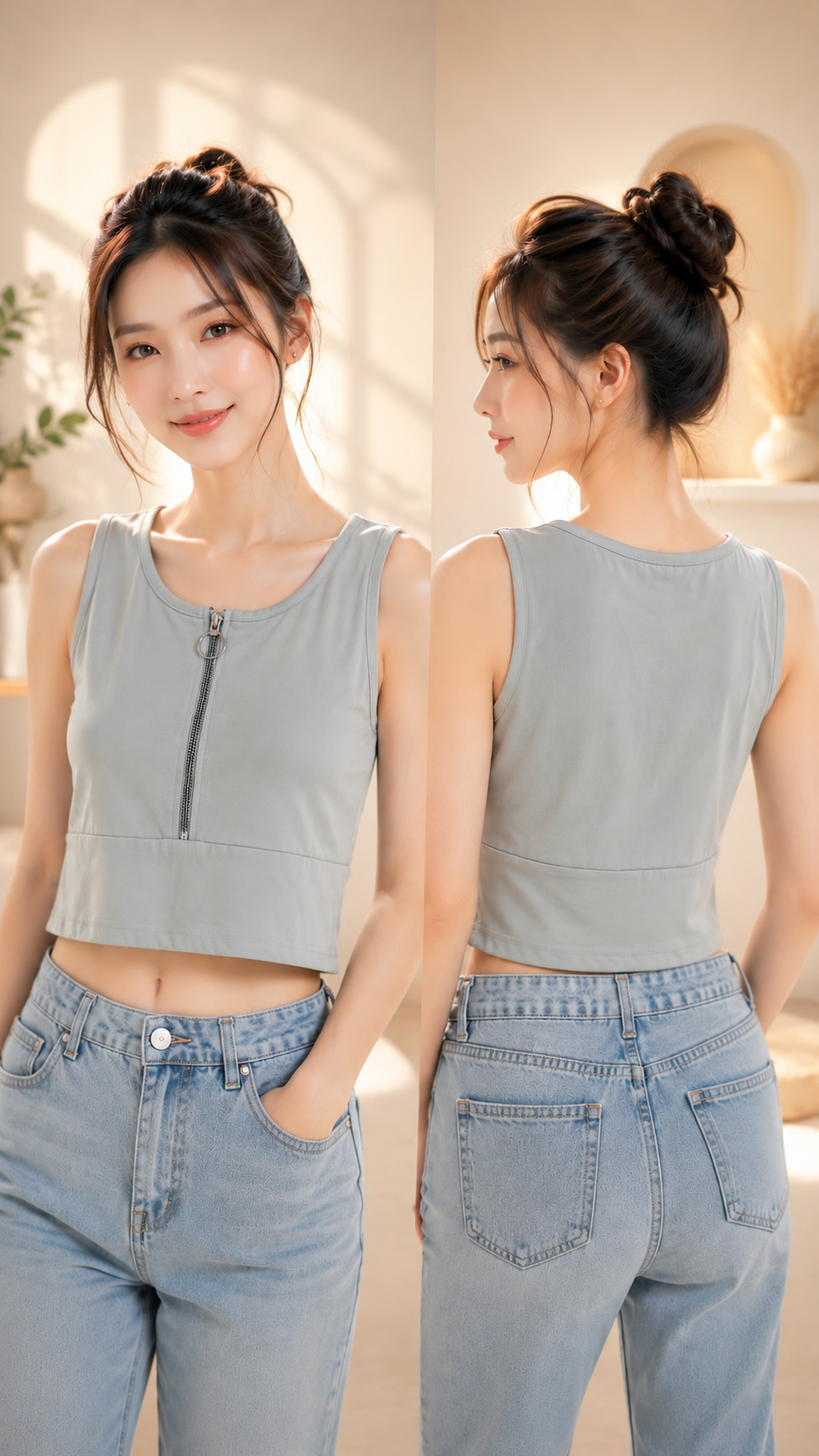 Cool Sage Zipper Top