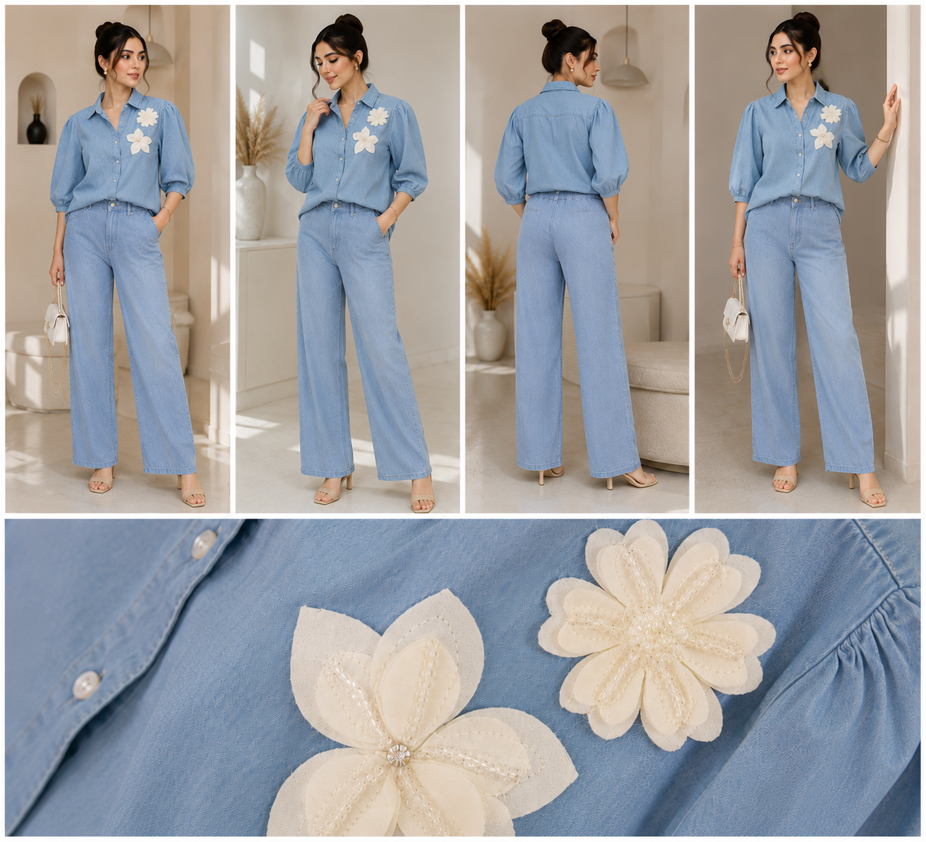 Sky Blossom Denim Co-ord Set