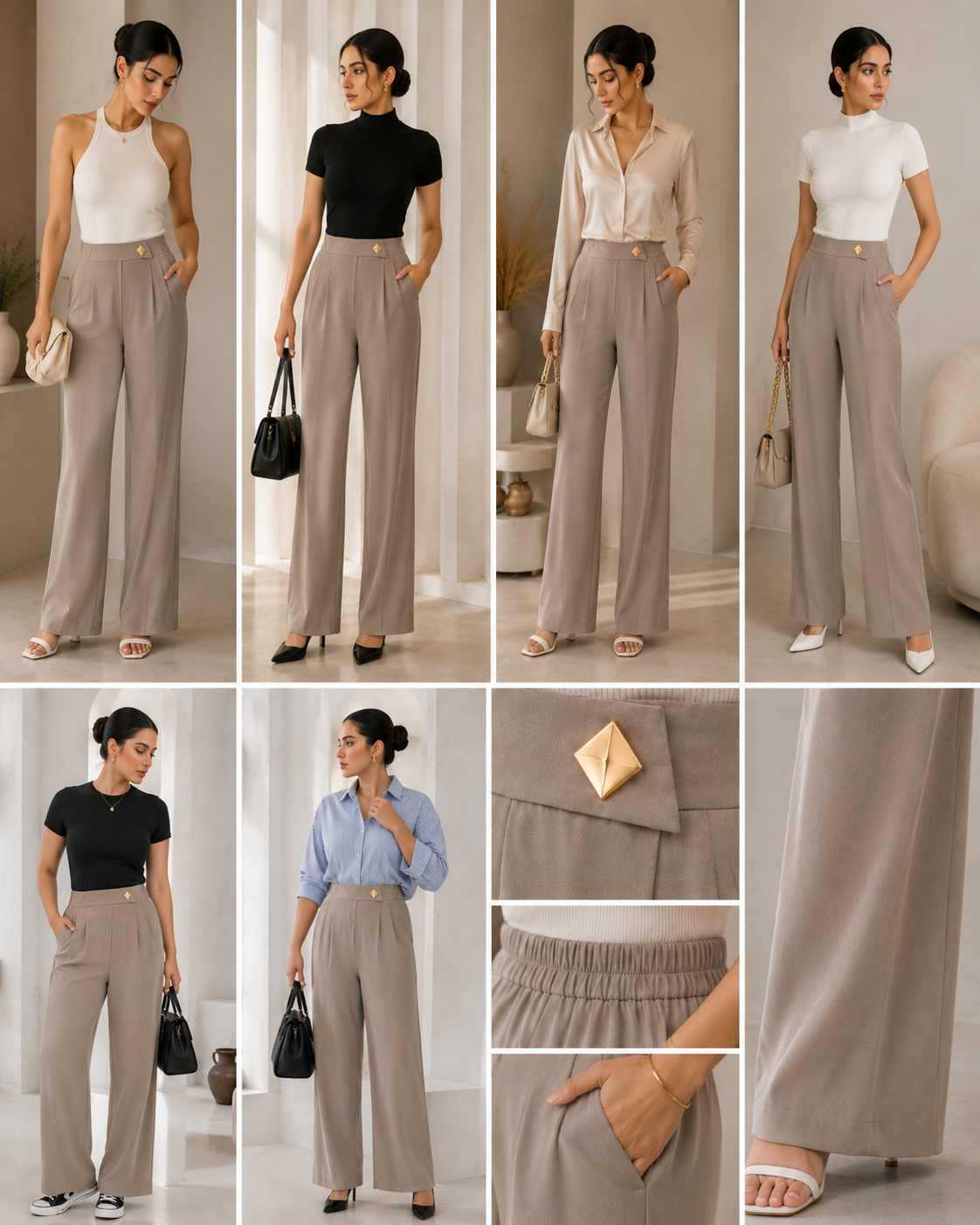Luxe Taupe Wide Leg Trousers