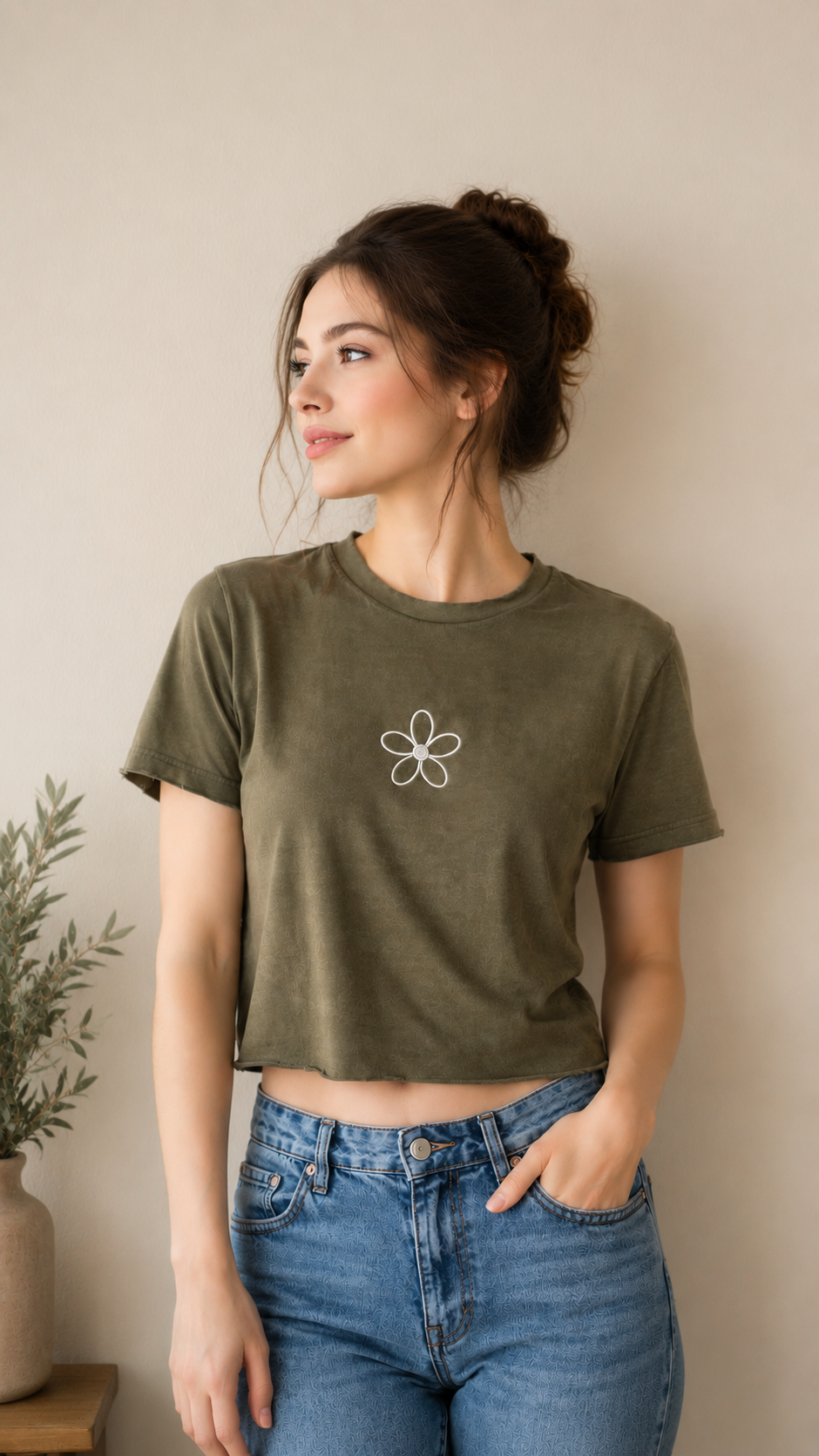 Green Bloom Velvet Top