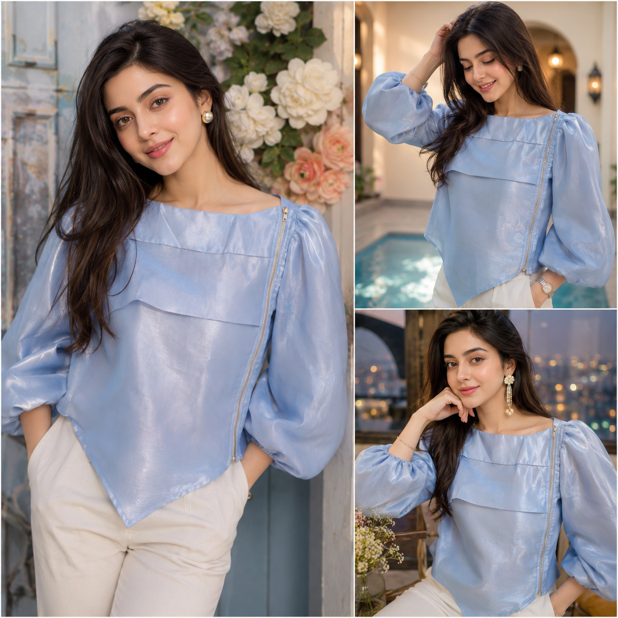 Moonlight Blue Puff Top